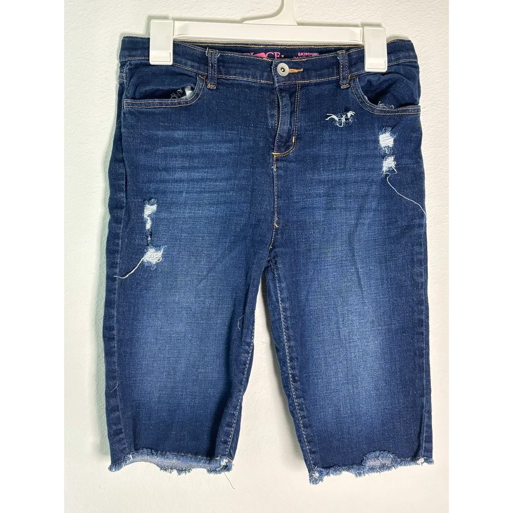 The Childrens Place Girls Blue Distressed Skimmer Shorts Size 16‎ Frayed Hem